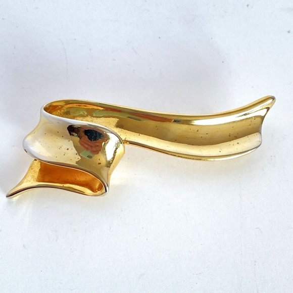 1996 Avon Golden Ribbon Polished Gold Tone Brooch Pin 3in - Picture 1 of 9